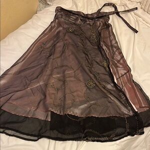 Elegant Sheer Embroidered Wrap Skirt